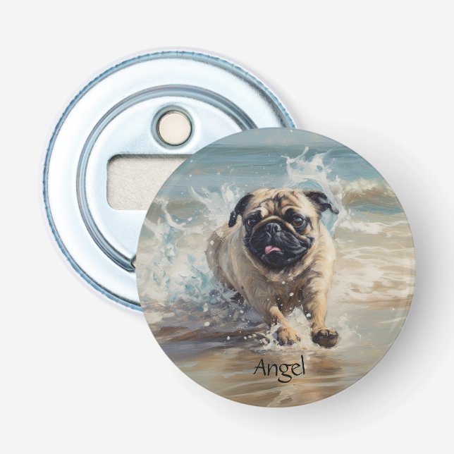Happy Pug  at the Beach customisable Bottle Opener (Front)