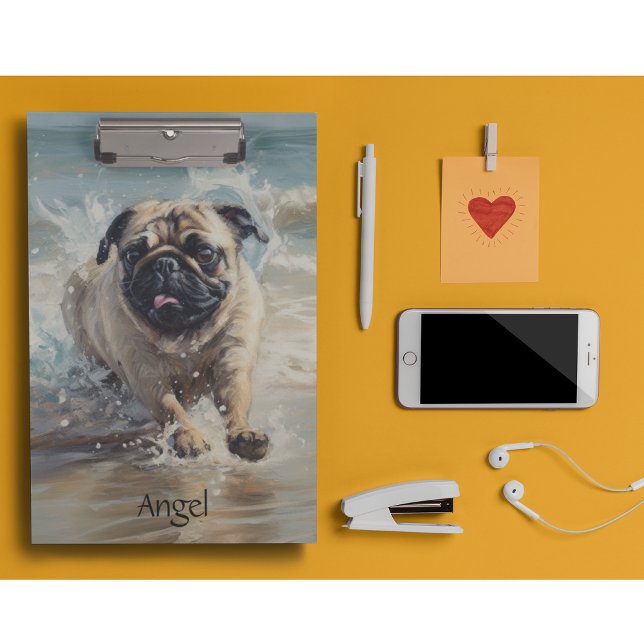 Happy Pug  at the Beach customisable Clipboard (Creator Uploaded)