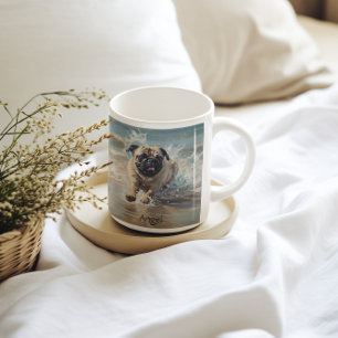 Happy Pug at the Beach customisable Coffee Mug