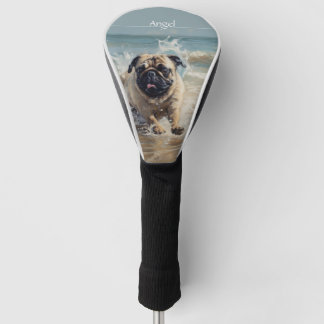 Happy Pug  at the Beach customisable Golf Head Cover