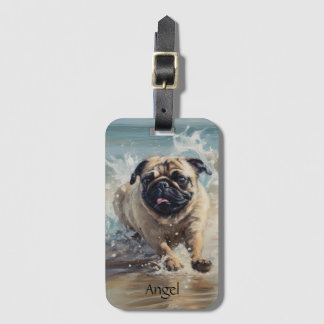 Happy Pug at the Beach customisable Luggage Tag