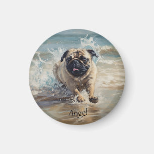 Happy Pug  at the Beach customisable Magnet