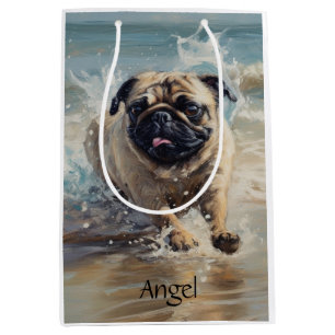 Happy Pug at the Beach customisable Medium Gift Bag