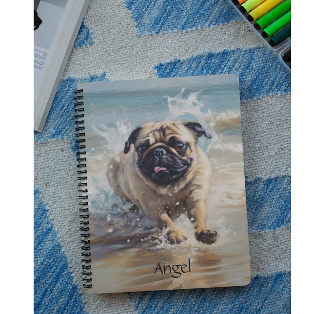 Happy Pug  at the Beach customisable Notebook (Creator Uploaded)