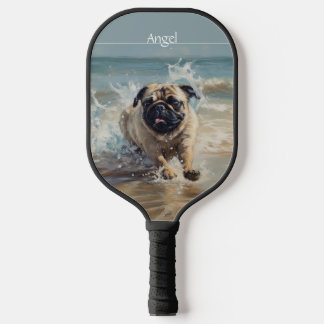 Happy Pug  at the Beach customisable Pickleball Paddle