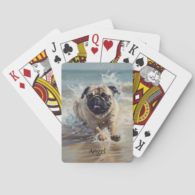 Happy Pug  at the Beach customisable Playing Cards (Back)