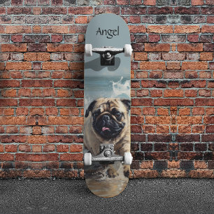 Happy Pug  at the Beach customisable Skateboard