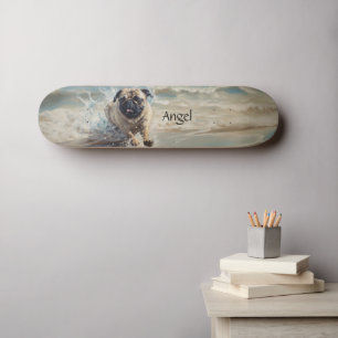 Happy Pug  at the Beach customisable Skateboard