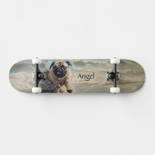 Happy Pug at the Beach customisable Skateboard
