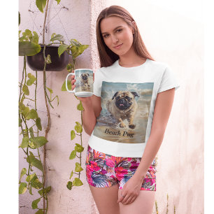 Happy Pug at the Beach customisable T-Shirt
