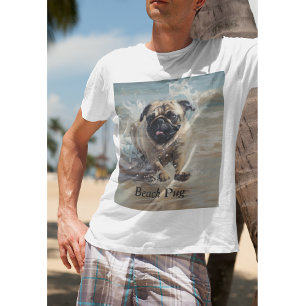 Happy Pug at the Beach customisable T-Shirt