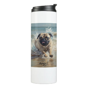 Happy Pug at the Beach customisable Thermal Tumbler
