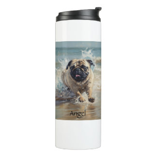 Happy Pug  at the Beach customisable Thermal Tumbler