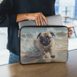 Happy Pug  at the Beach Laptop Sleeve<br><div class="desc">watercolor painting of a happy dog enjoying the beach</div>