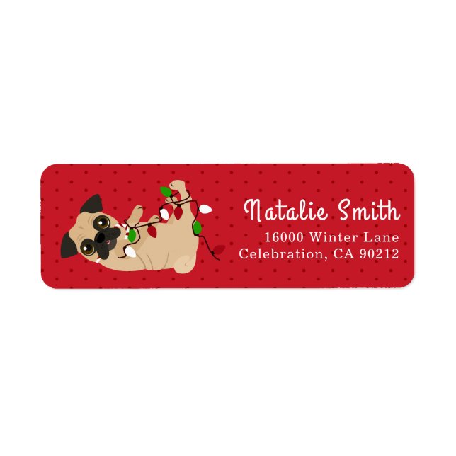 Happy Pug Christmas Lights Return Address Label (Front)