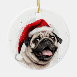 Happy Pug Dog Christmas Personalised Ceramic Ornament