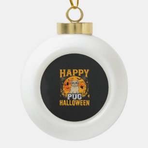 Happy Pug Halloween Spooky Dog Design_1 Ceramic Ball Christmas Ornament