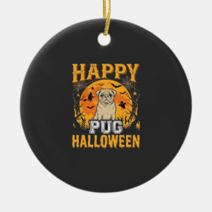 Happy Pug Halloween Spooky Dog Design_1 Ceramic Ornament