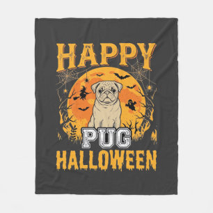 Happy Pug Halloween Spooky Dog Design_1 Fleece Blanket