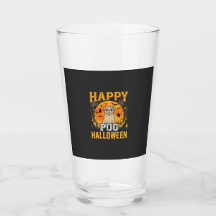 Happy Pug Halloween Spooky Dog Design_1 Glass