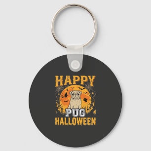 Happy Pug Halloween Spooky Dog Design_1 Key Ring