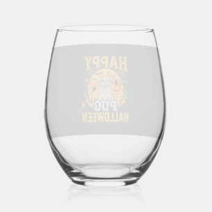 Happy Pug Halloween Spooky Dog Design_1 Stemless Wine Glass