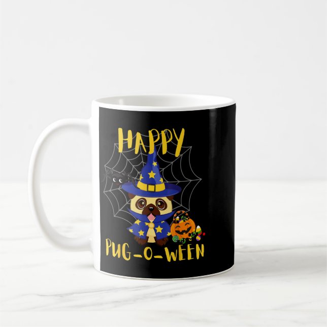 Happy Pug-O-Ween Funny Dog Pug Halloween Coffee Mug (Left)