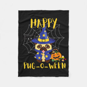 Happy Pug-O-Ween Funny Dog Pug Halloween Fleece Blanket
