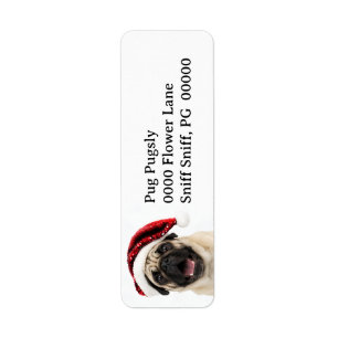 Happy Pug Wearing Sparkly Red Santa Hat Christmas Return Address Label