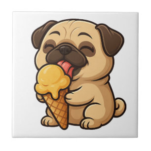 Happy pug with ice cream summer cartoon ceramic tile