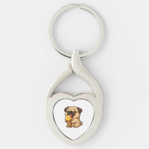 Happy pug with ice cream summer cartoon key ring