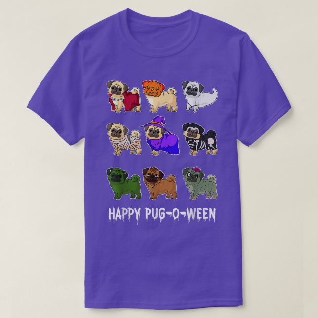Happy Pugoween Pug Witch Zombie Skeleton Mummy Hal T-Shirt (Design Front)