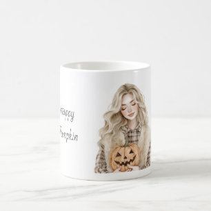 Happy Pumpkin Blonde Girl Halloween Coffee Mug