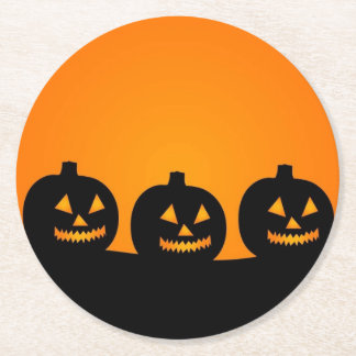 Happy Pumpkin Face Round Paper Coaster