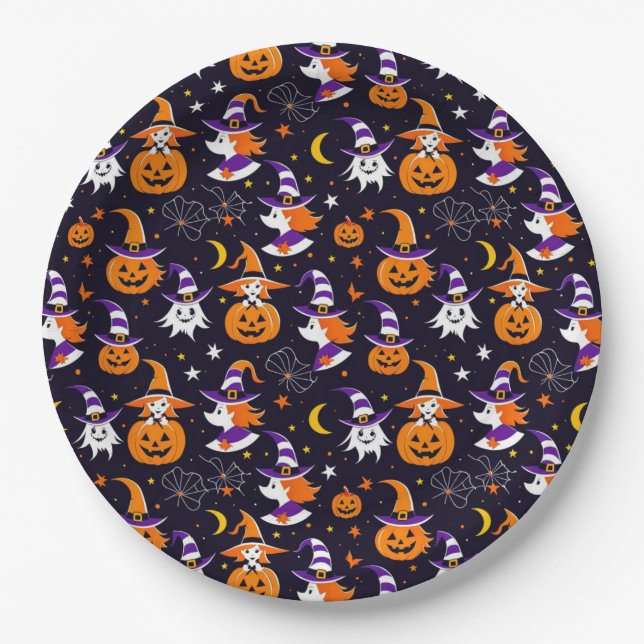 Happy Pumpkin Halloween Paper Plate (Front)