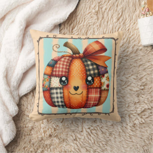 Happy Pumpkin Patchwork Quilt Autumn – Cozy Season Cushion