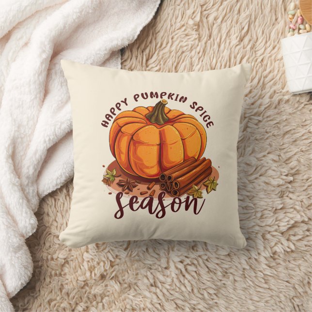 Happy Pumpkin Spice Season – Cosy Autumn Vibes Cushion (Blanket)
