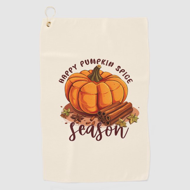Happy Pumpkin Spice Season – Cosy Autumn Vibes Golf Towel (Front)