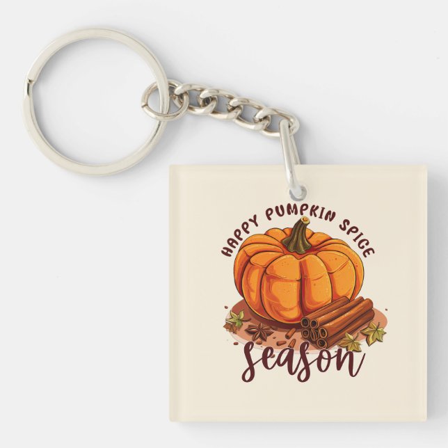 Happy Pumpkin Spice Season – Cosy Autumn Vibes Key Ring (Front)
