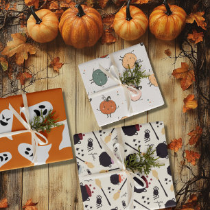 Happy Pumpkins and Halloween ghost Wrapping Paper Sheet