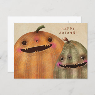 Happy Pumpkins - Cute Halloween Holiday Postcard