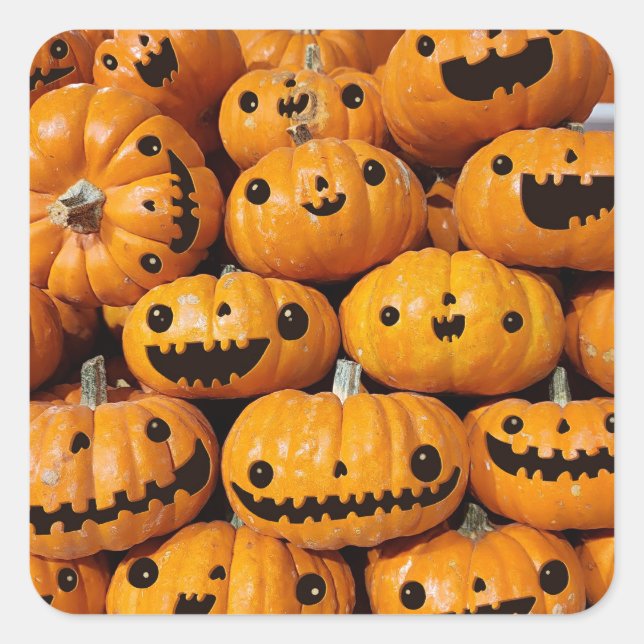 Happy Pumpkins Halloween Fall Season Square Sticker (Front)