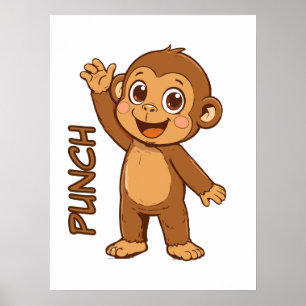 Happy Punch Little Monkey Cartoon Poster - WallArt