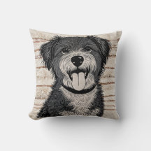 “Happy Pup” Black and White Dog Throw Pillow