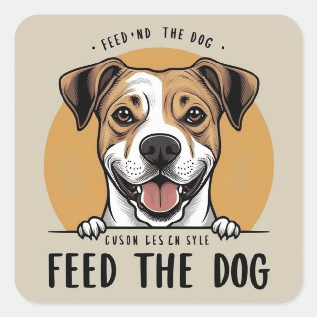 Happy Pup Eats Square Sticker (Front)
