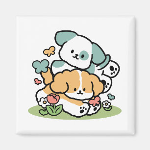 Happy Puppies Rolling Into May – Kawaii Dog Art Magnet