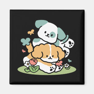 Happy Puppies Rolling Into May – Kawaii Dog Art Magnet