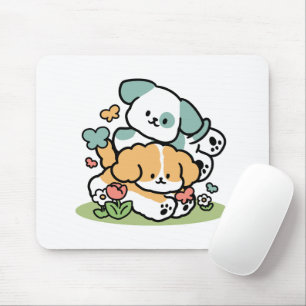 Happy Puppies Rolling Into May – Kawaii Dog Art Mouse Pad