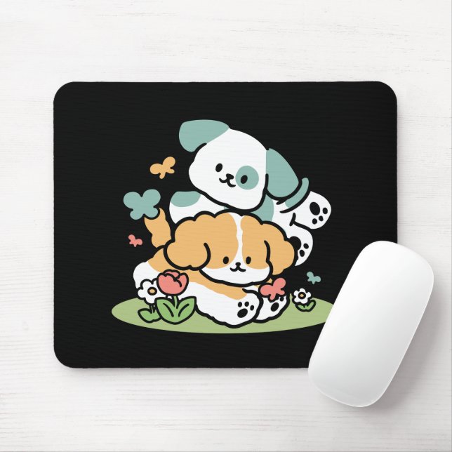 Happy Puppies Rolling Into May – Kawaii Dog Art Mouse Pad (With Mouse)