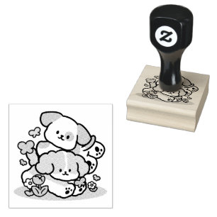Happy Puppies Rolling Into May – Kawaii Dog Art Rubber Stamp